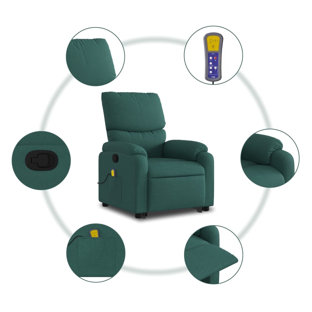 vidaXL Stand up Massage Recliner Chair Dark Green Fabric-5