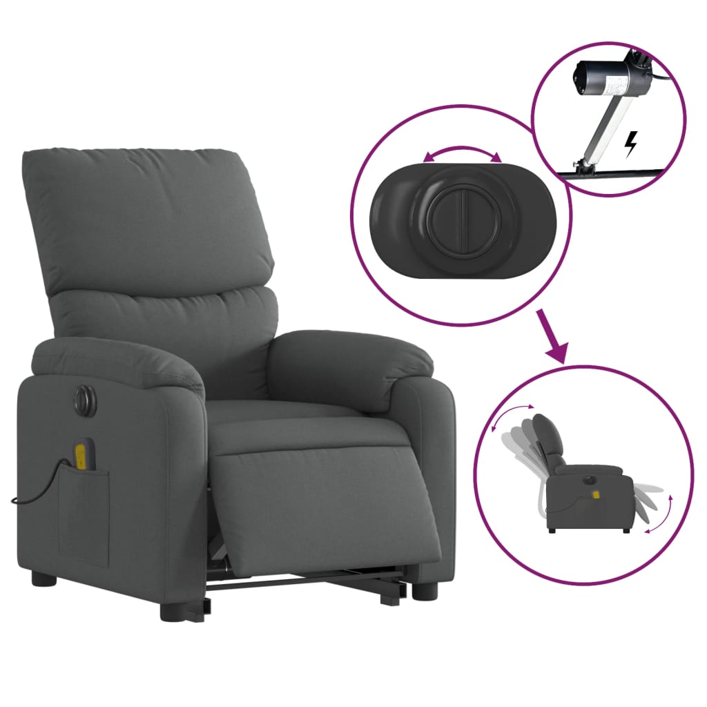 vidaXL Electric Stand up Massage Recliner Chair Dark Gray Fabric-3