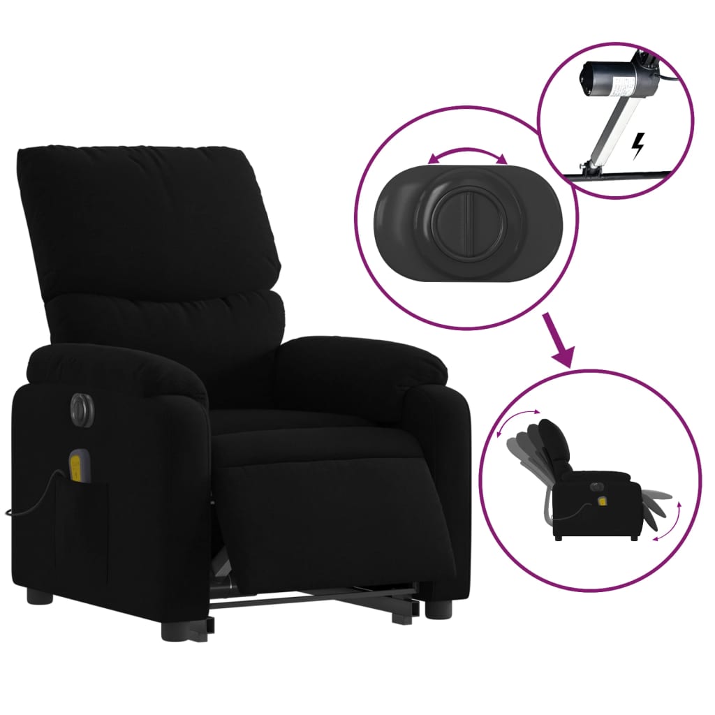 vidaXL Electric Stand up Massage Recliner Chair Black Fabric-3