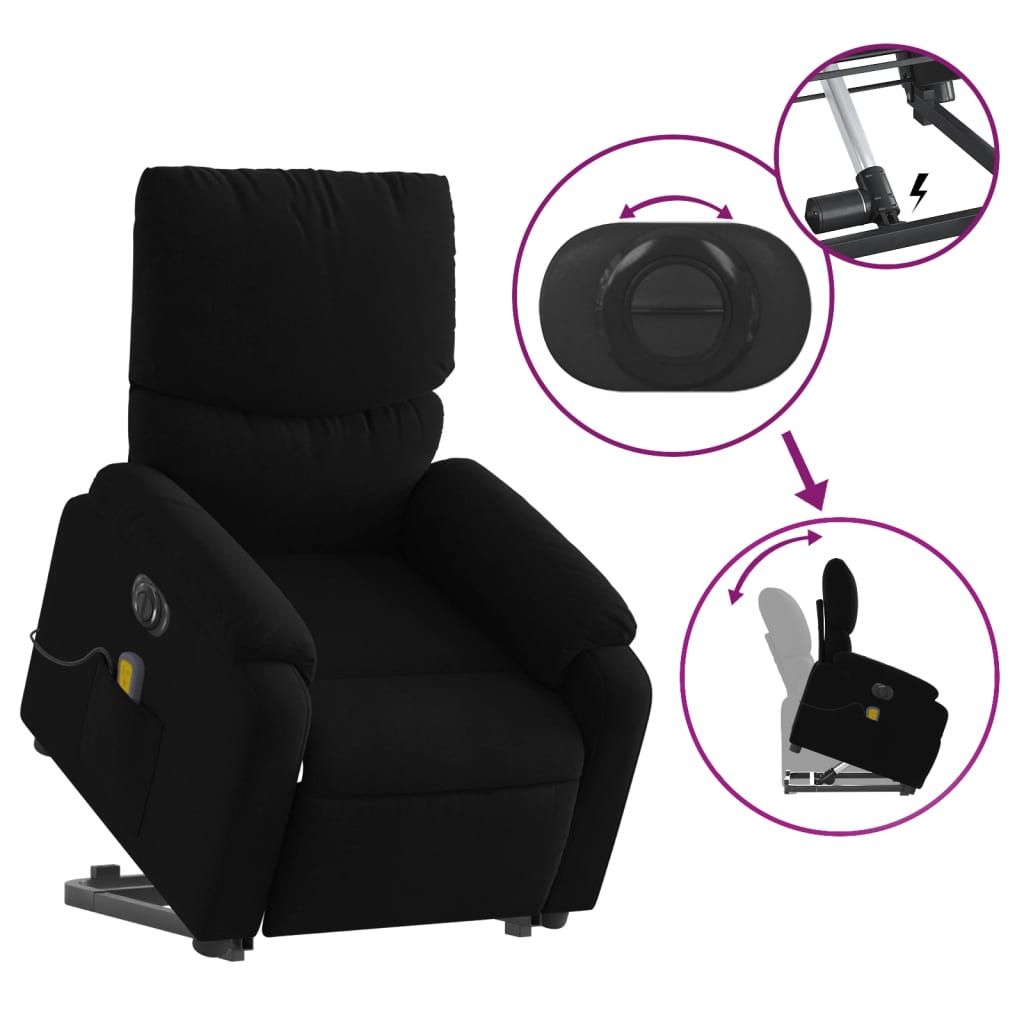 vidaXL Electric Stand up Massage Recliner Chair Black Fabric-7