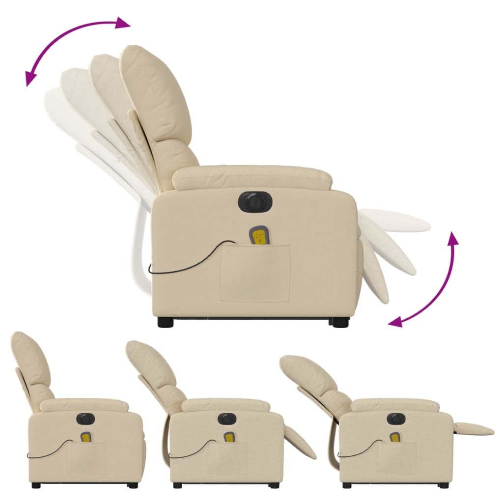 vidaXL Electric Stand up Massage Recliner Chair Cream Fabric-4