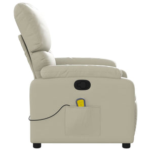 vidaXL Massage Recliner Chair Cream Faux Leather-6