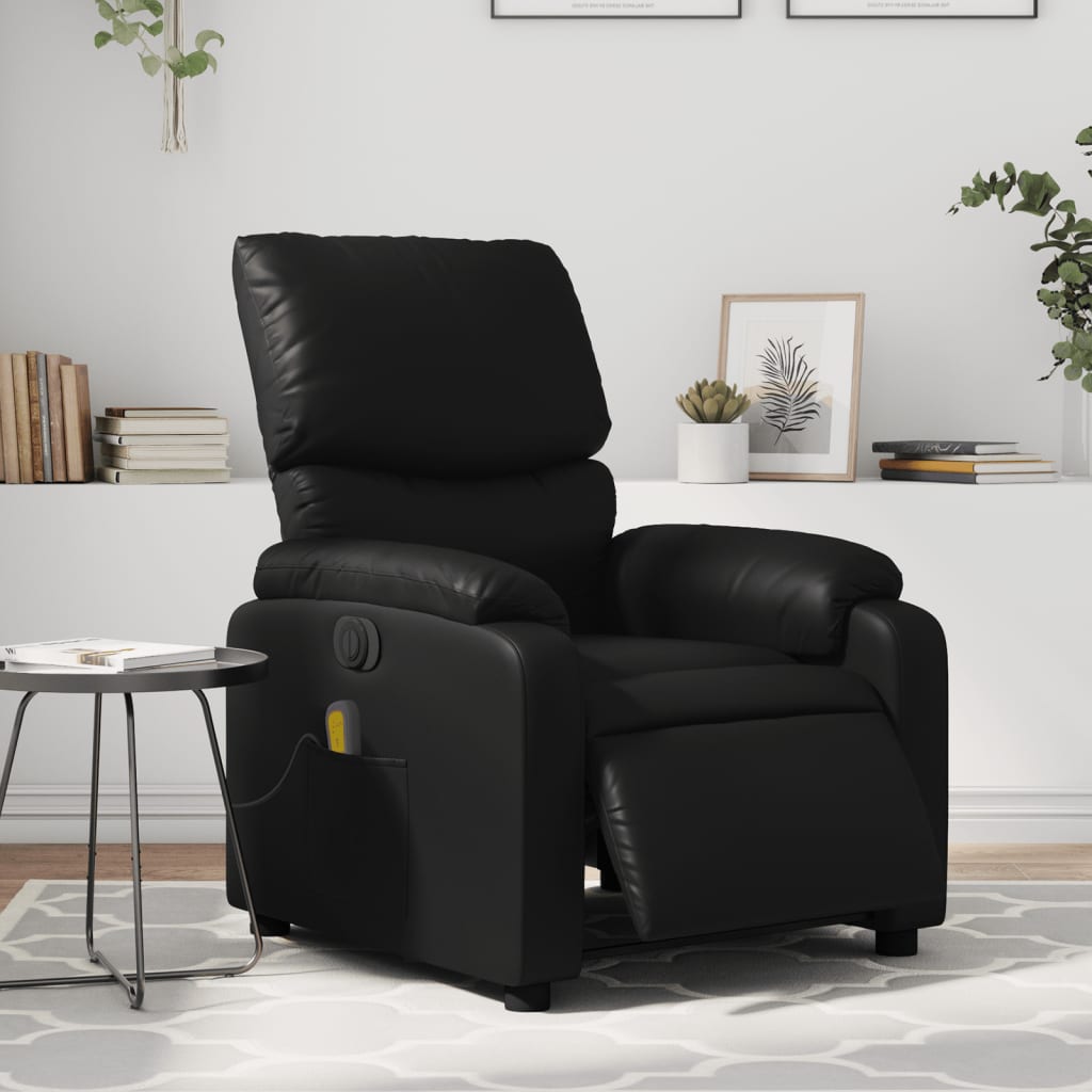 vidaXL Electric Massage Recliner Chair Black Faux Leather-0