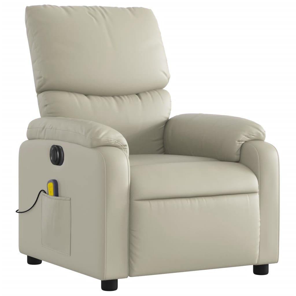 vidaXL Electric Massage Recliner Chair Cream Faux Leather-1