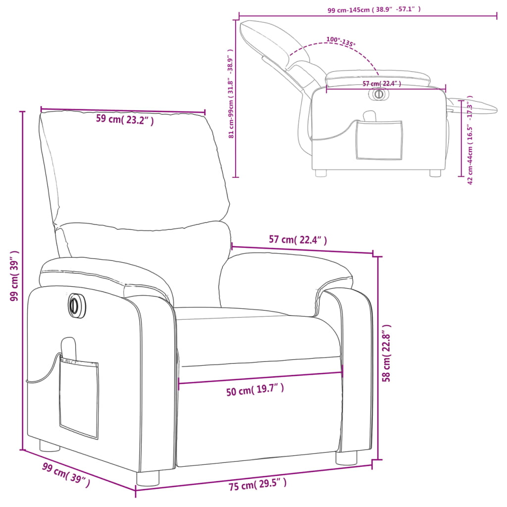 vidaXL Electric Massage Recliner Chair Cream Faux Leather-8