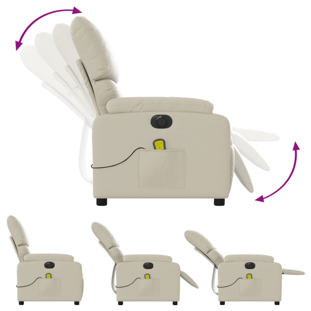 vidaXL Electric Massage Recliner Chair Cream Faux Leather-4