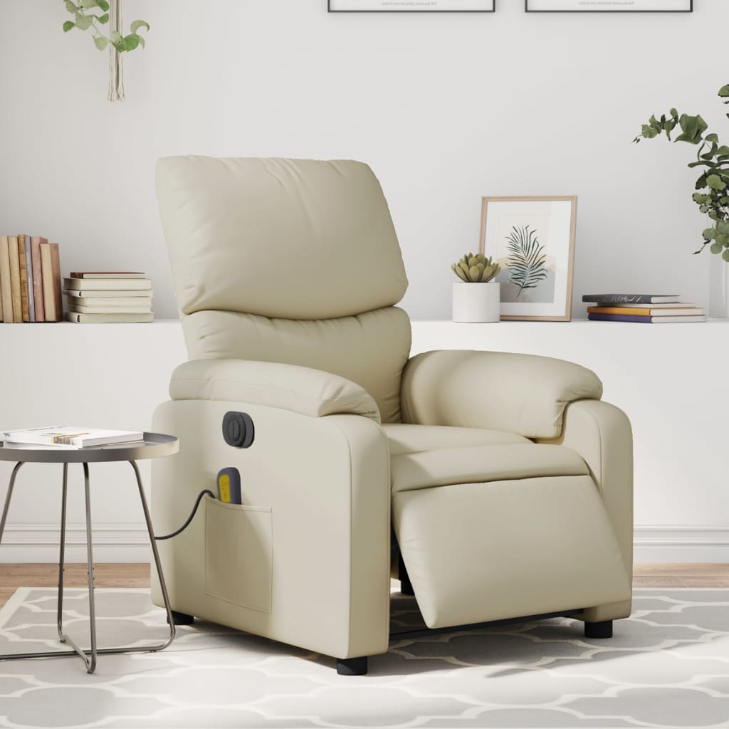 vidaXL Electric Massage Recliner Chair Cream Faux Leather-0