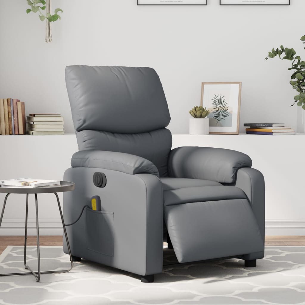 vidaXL Electric Massage Recliner Chair Gray Faux Leather-0