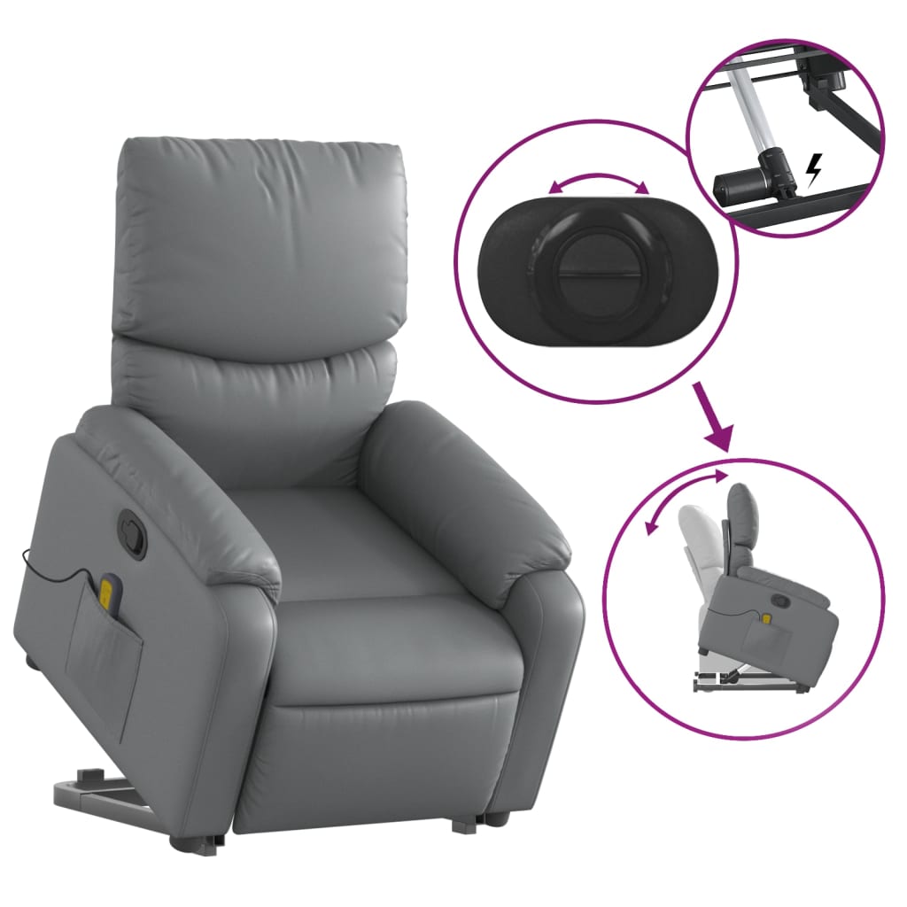 vidaXL Stand up Massage Recliner Chair Gray Faux Leather-2