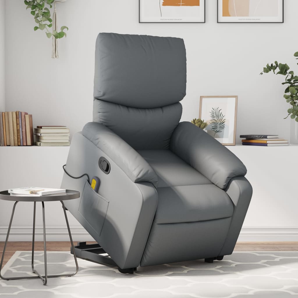 vidaXL Stand up Massage Recliner Chair Gray Faux Leather-0