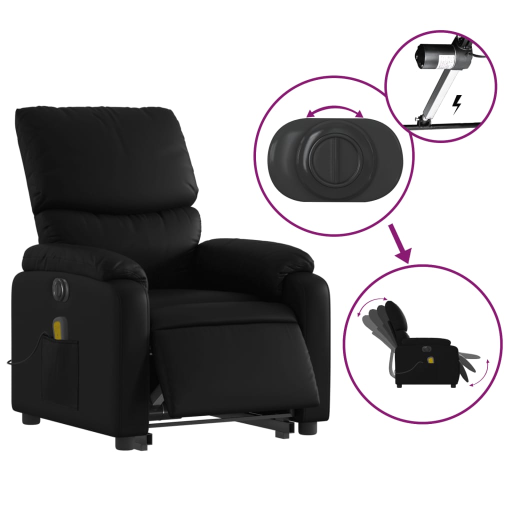 vidaXL Electric Stand up Massage Recliner Chair Black Faux Leather-3