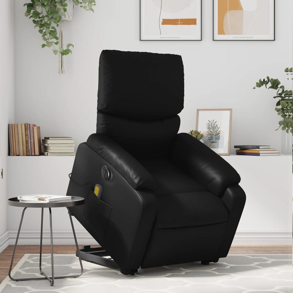 vidaXL Electric Stand up Massage Recliner Chair Black Faux Leather-0