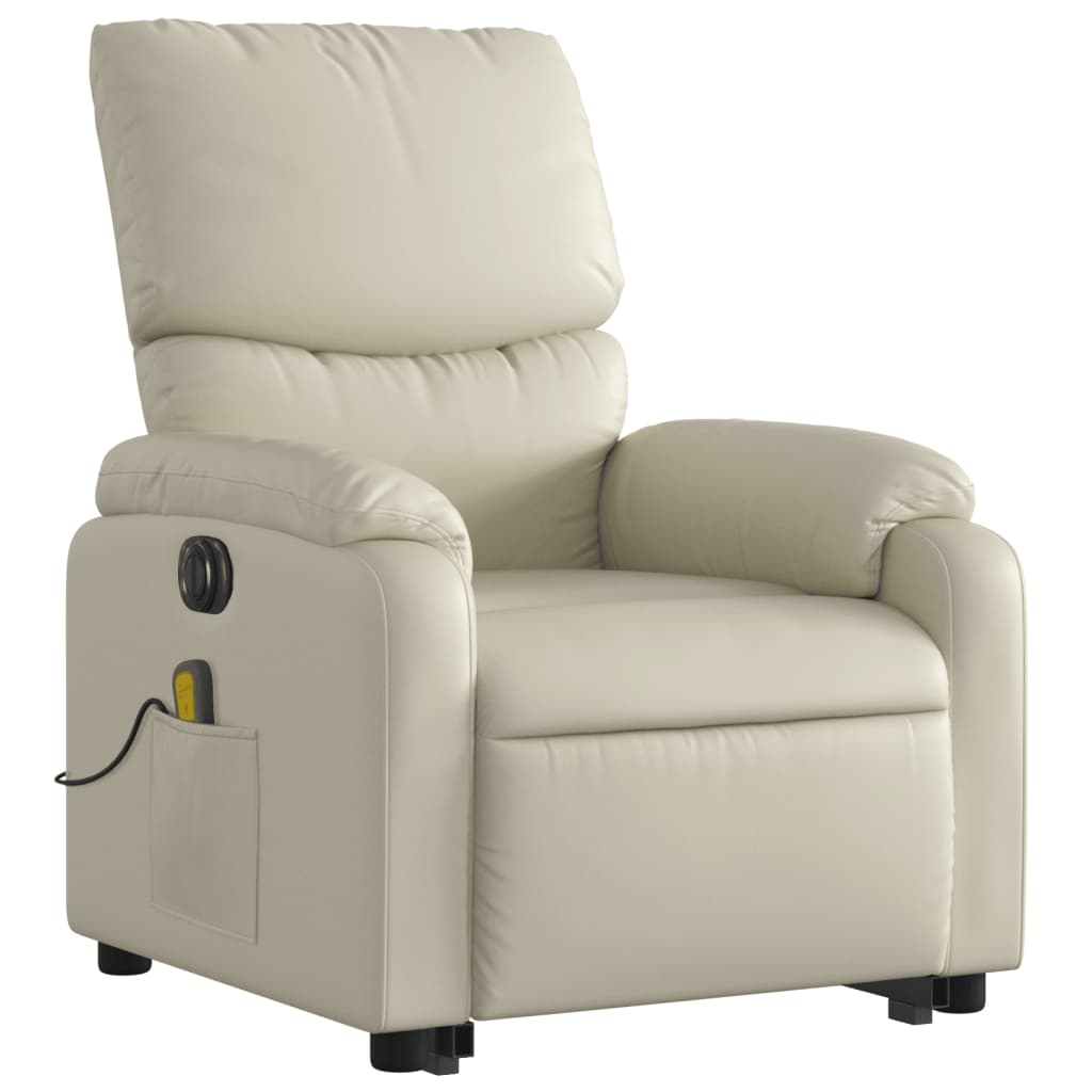vidaXL Electric Stand up Massage Recliner Chair Cream Faux Leather-1