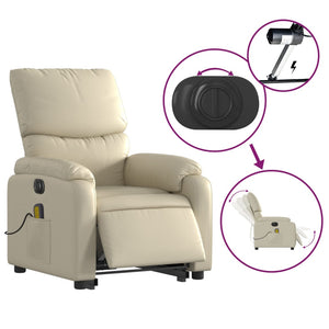 vidaXL Electric Stand up Massage Recliner Chair Cream Faux Leather-3