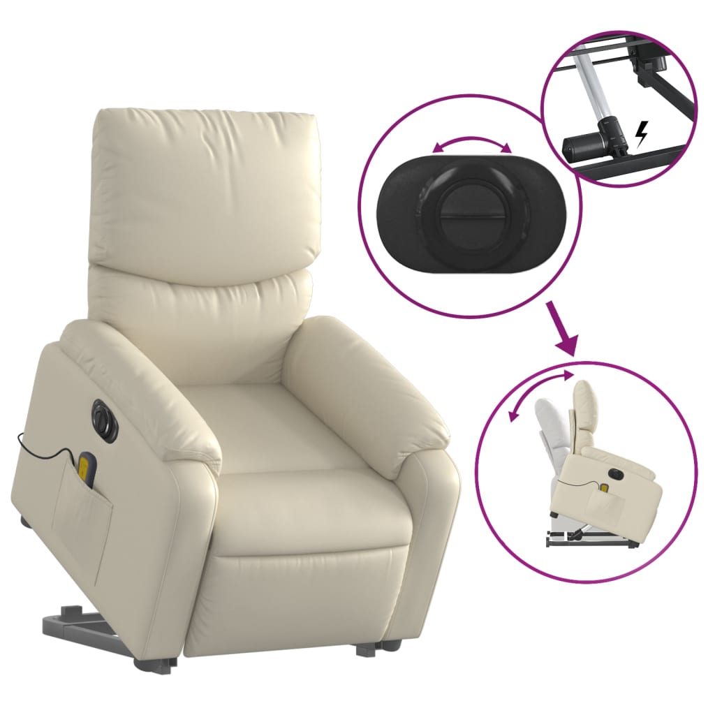 vidaXL Electric Stand up Massage Recliner Chair Cream Faux Leather-7