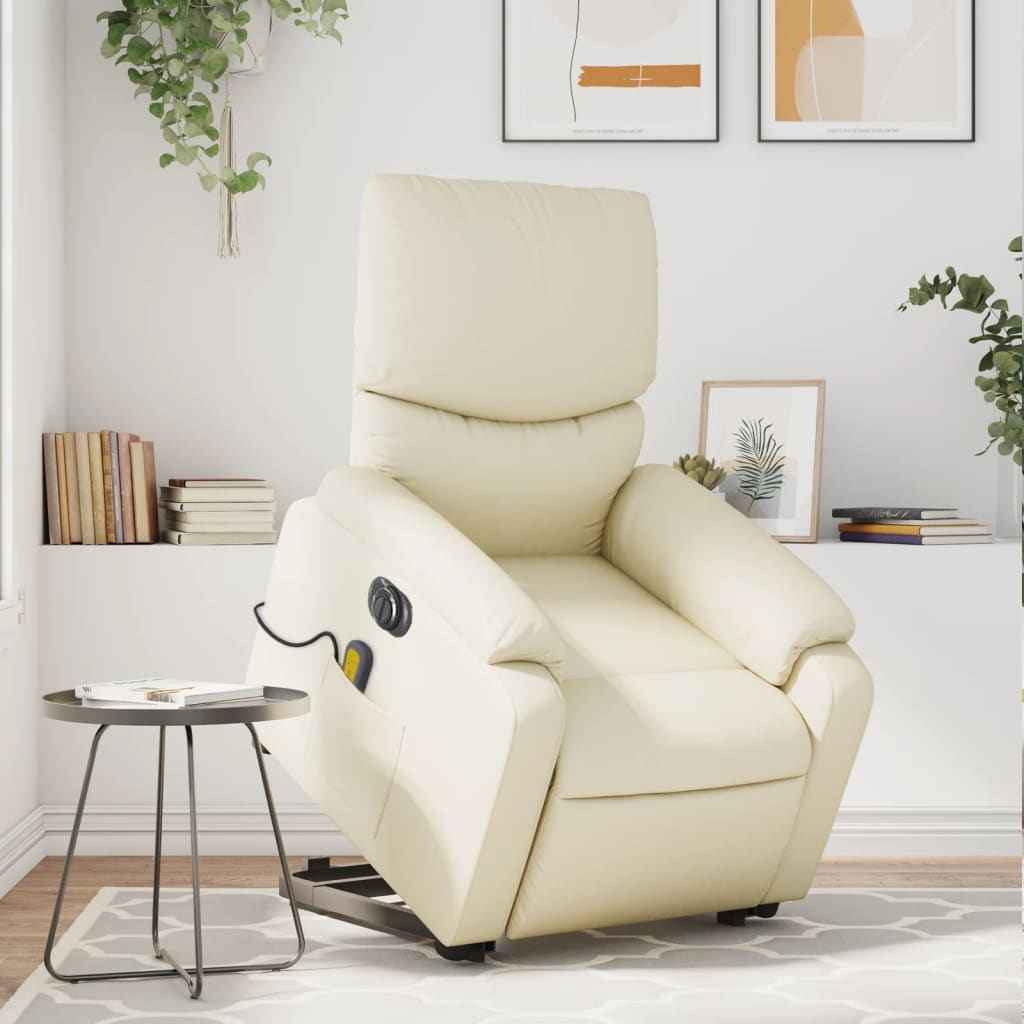 vidaXL Electric Stand up Massage Recliner Chair Cream Faux Leather-0