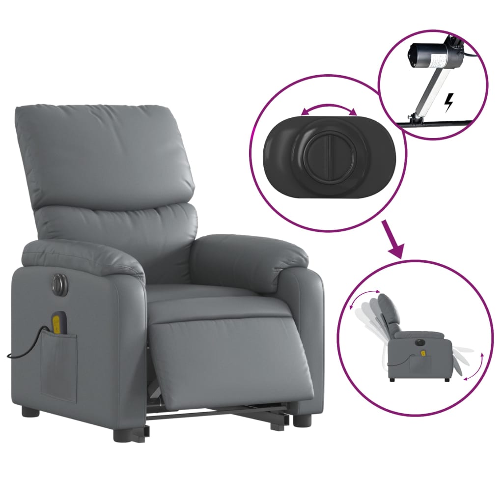 vidaXL Electric Stand up Massage Recliner Chair Gray Faux Leather-3