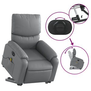 vidaXL Electric Stand up Massage Recliner Chair Gray Faux Leather-7