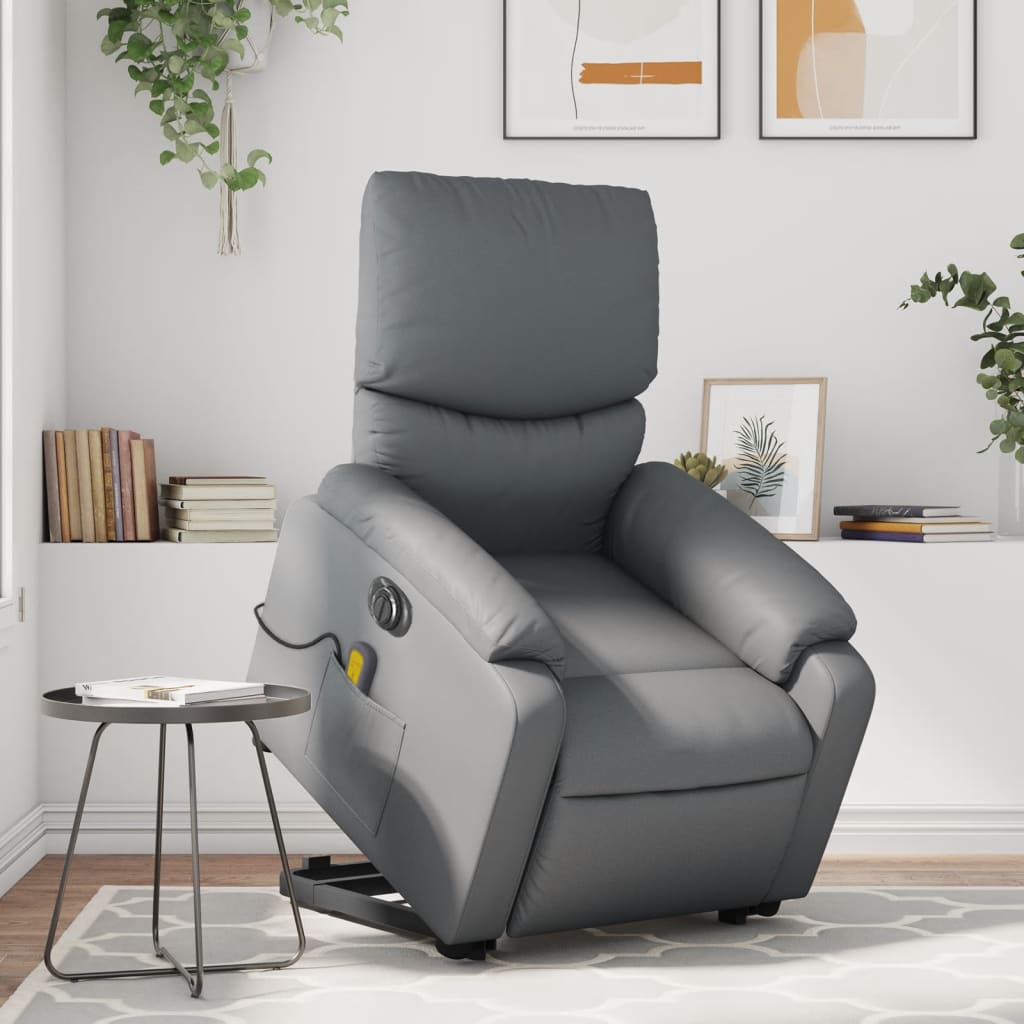 vidaXL Electric Stand up Massage Recliner Chair Gray Faux Leather-0