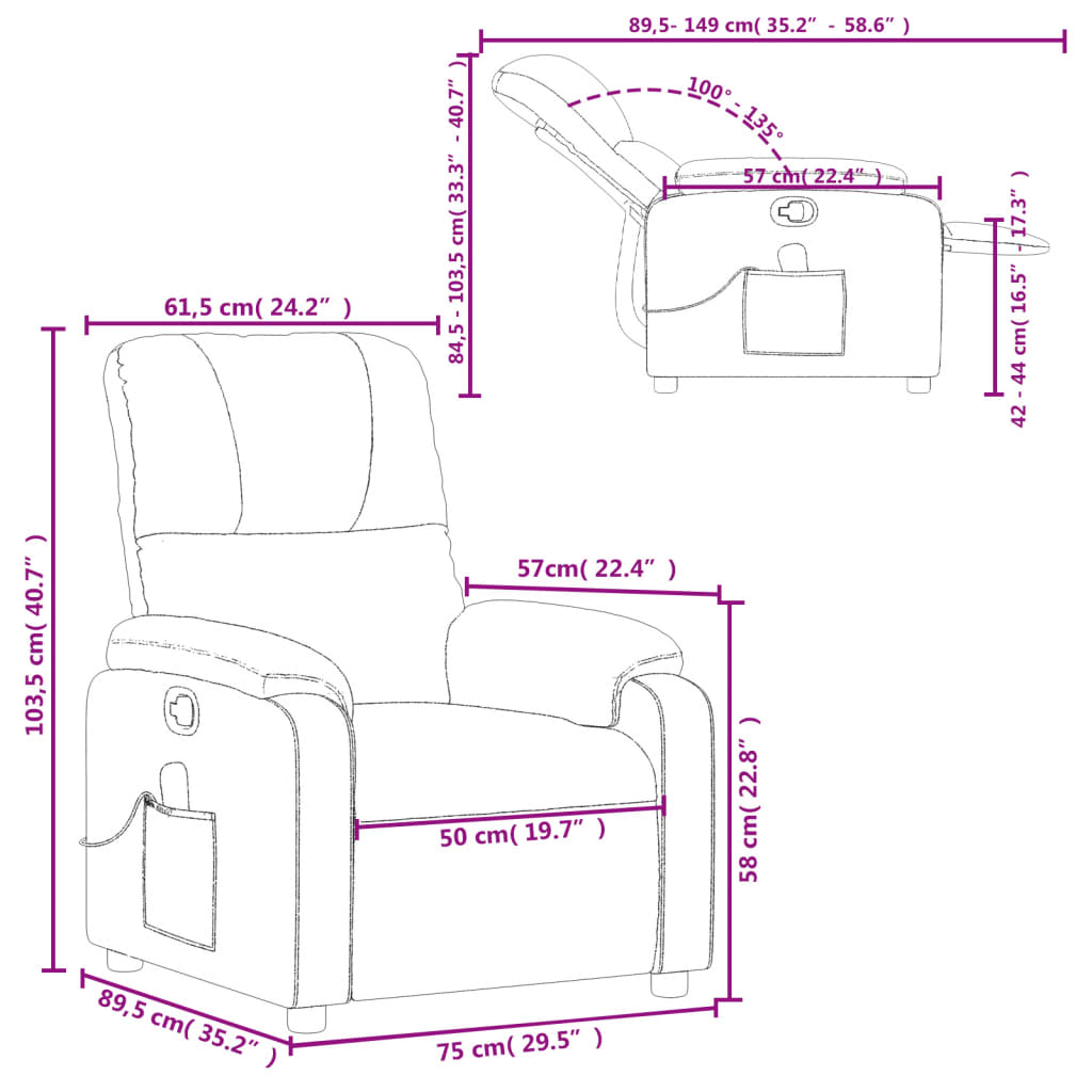 vidaXL Massage Recliner Chair Brown Microfiber Fabric-8