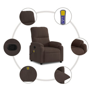 vidaXL Massage Recliner Chair Brown Microfiber Fabric-4