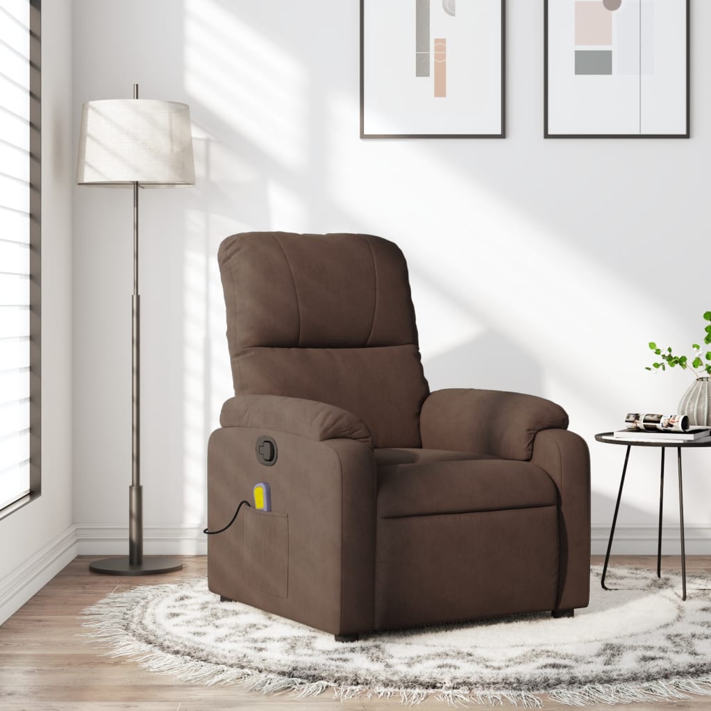 vidaXL Massage Recliner Chair Brown Microfiber Fabric-0