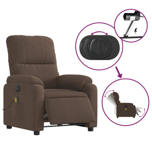 vidaXL Electric Massage Recliner Chair Brown Microfiber Fabric-3