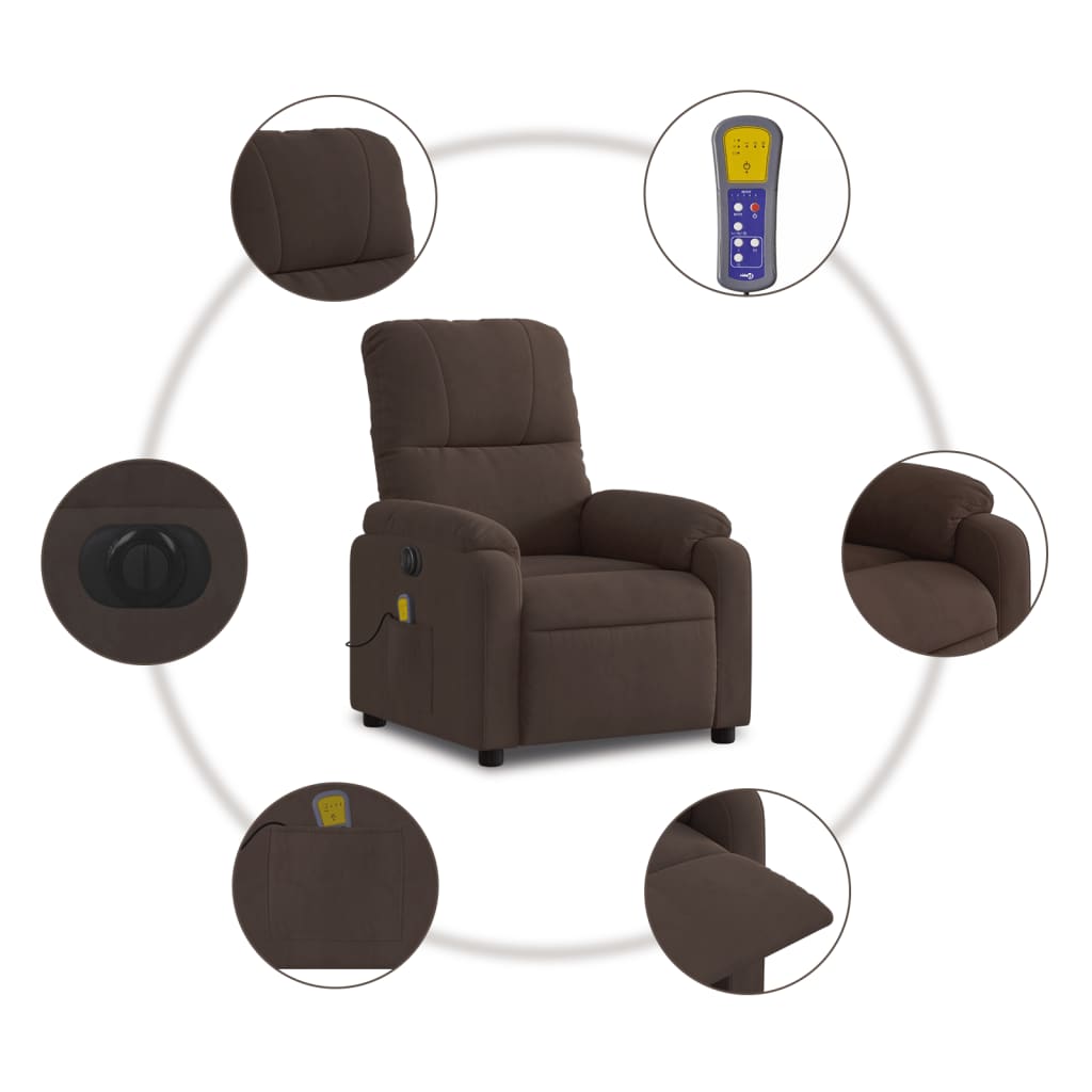 vidaXL Electric Massage Recliner Chair Brown Microfiber Fabric-5