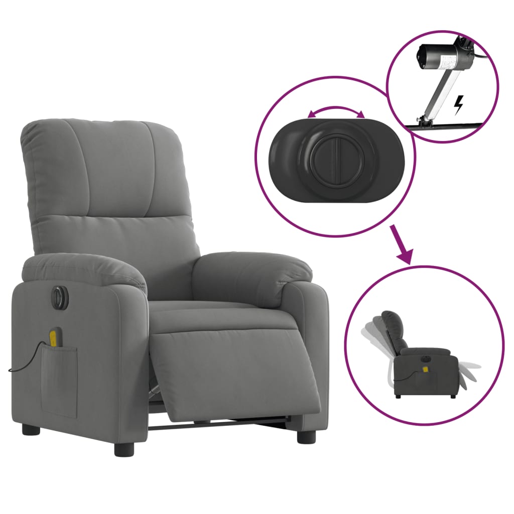 vidaXL Electric Massage Recliner Chair Dark Gray Microfiber Fabric-3