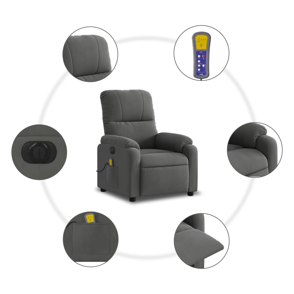 vidaXL Electric Massage Recliner Chair Dark Gray Microfiber Fabric-5