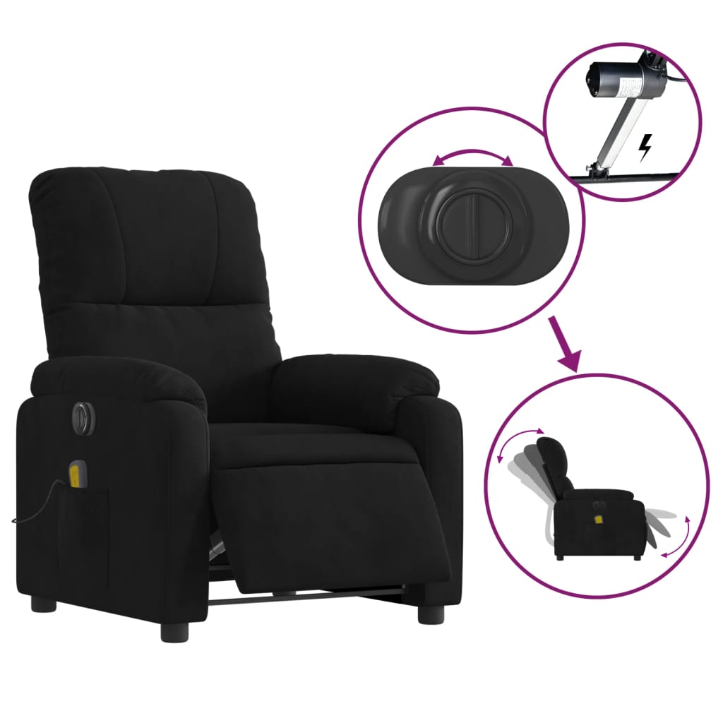 vidaXL Electric Massage Recliner Chair Black Microfiber Fabric-3