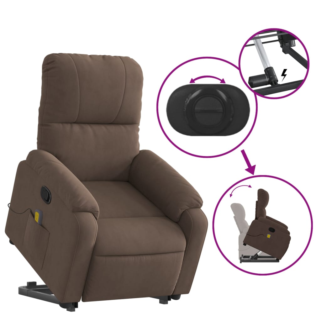 vidaXL Stand up Massage Recliner Chair Brown Microfiber Fabric-3