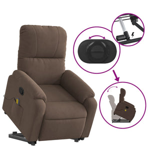 vidaXL Stand up Massage Recliner Chair Brown Microfiber Fabric-3