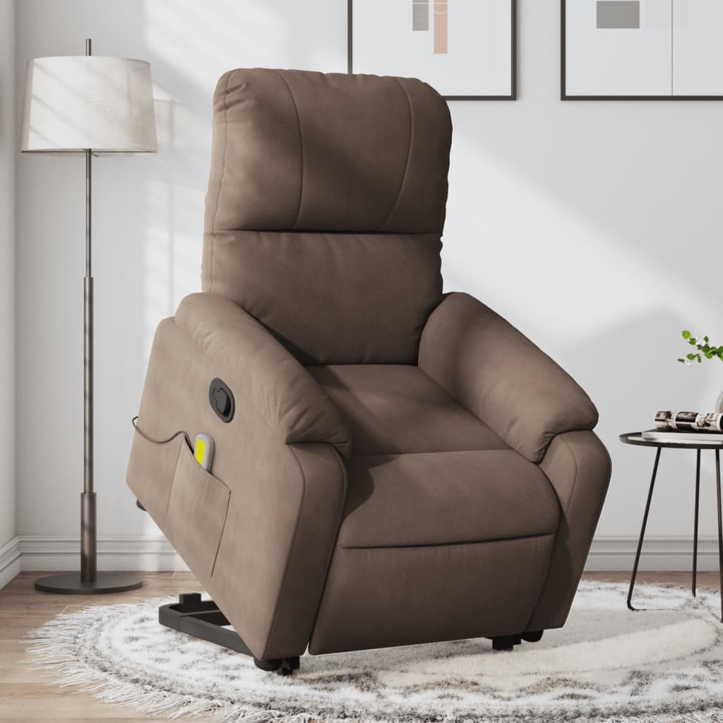 vidaXL Stand up Massage Recliner Chair Brown Microfiber Fabric-0