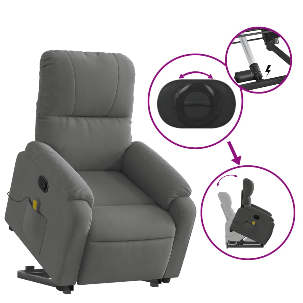 vidaXL Stand up Massage Recliner Chair Dark Gray Microfiber Fabric-3