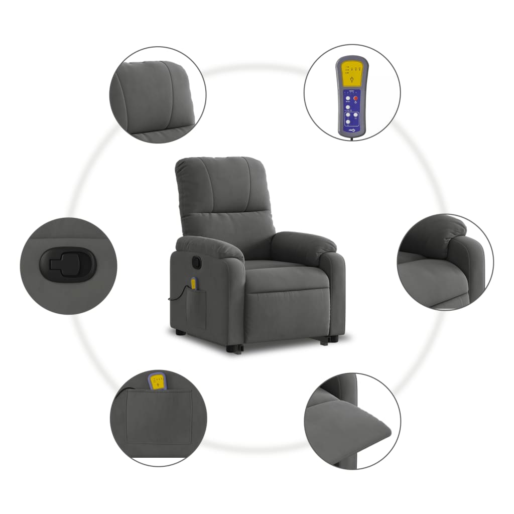 vidaXL Stand up Massage Recliner Chair Dark Gray Microfiber Fabric-5