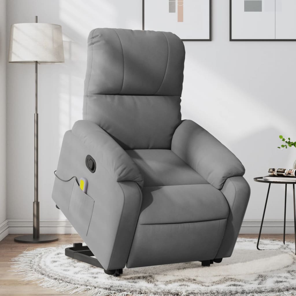 vidaXL Stand up Massage Recliner Chair Dark Gray Microfiber Fabric-0