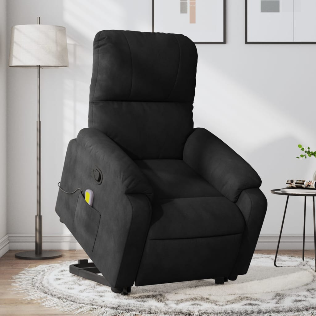 vidaXL Stand up Massage Recliner Chair Black Microfiber Fabric-0