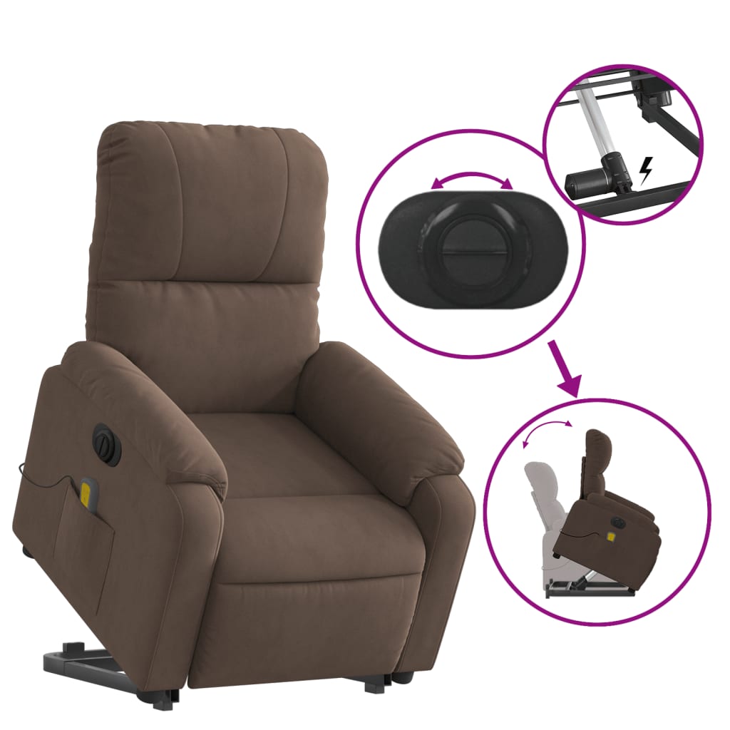 vidaXL Electric Stand up Massage Recliner Chair Brown Microfiber Fabric-7