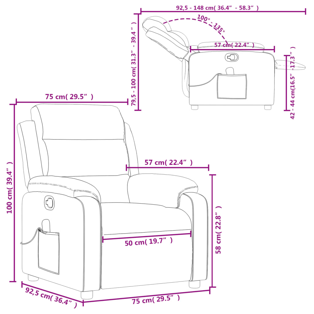 vidaXL Massage Recliner Chair Light Gray Fabric-8