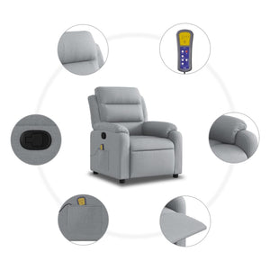 vidaXL Massage Recliner Chair Light Gray Fabric-4