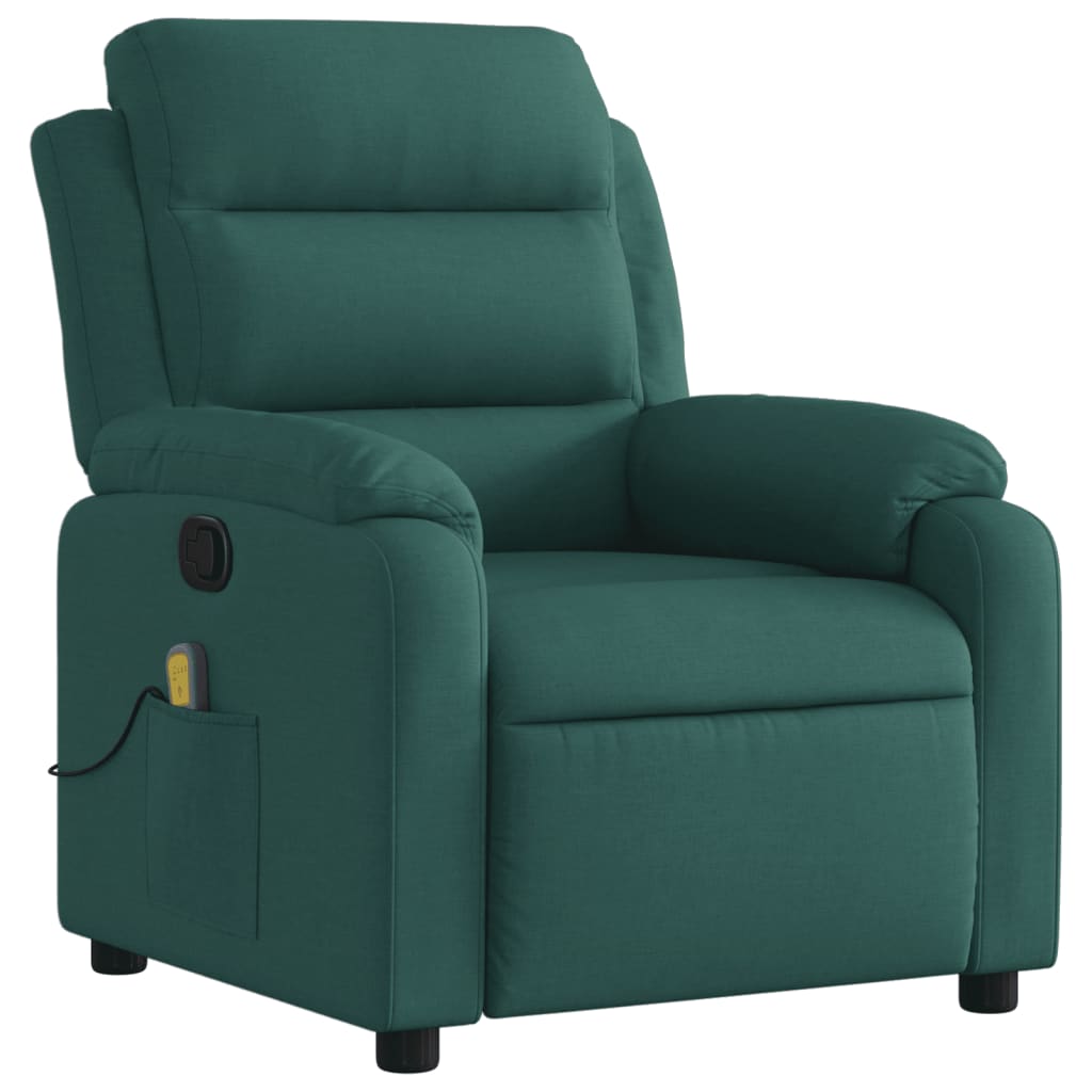 vidaXL Massage Recliner Chair Dark Green Fabric-1