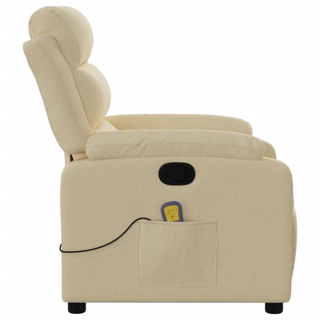 vidaXL Massage Recliner Chair Cream Fabric-6