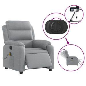 vidaXL Electric Massage Recliner Chair Light Gray Fabric-3