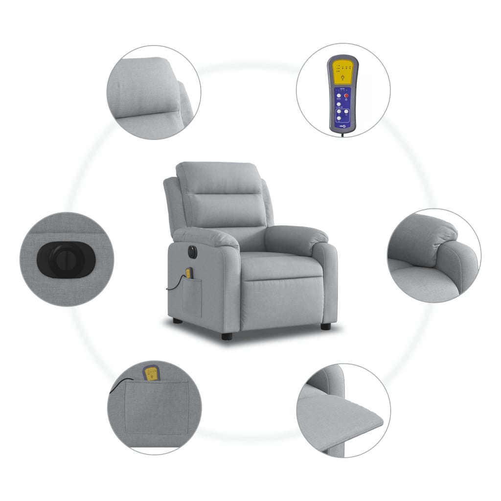 vidaXL Electric Massage Recliner Chair Light Gray Fabric-5