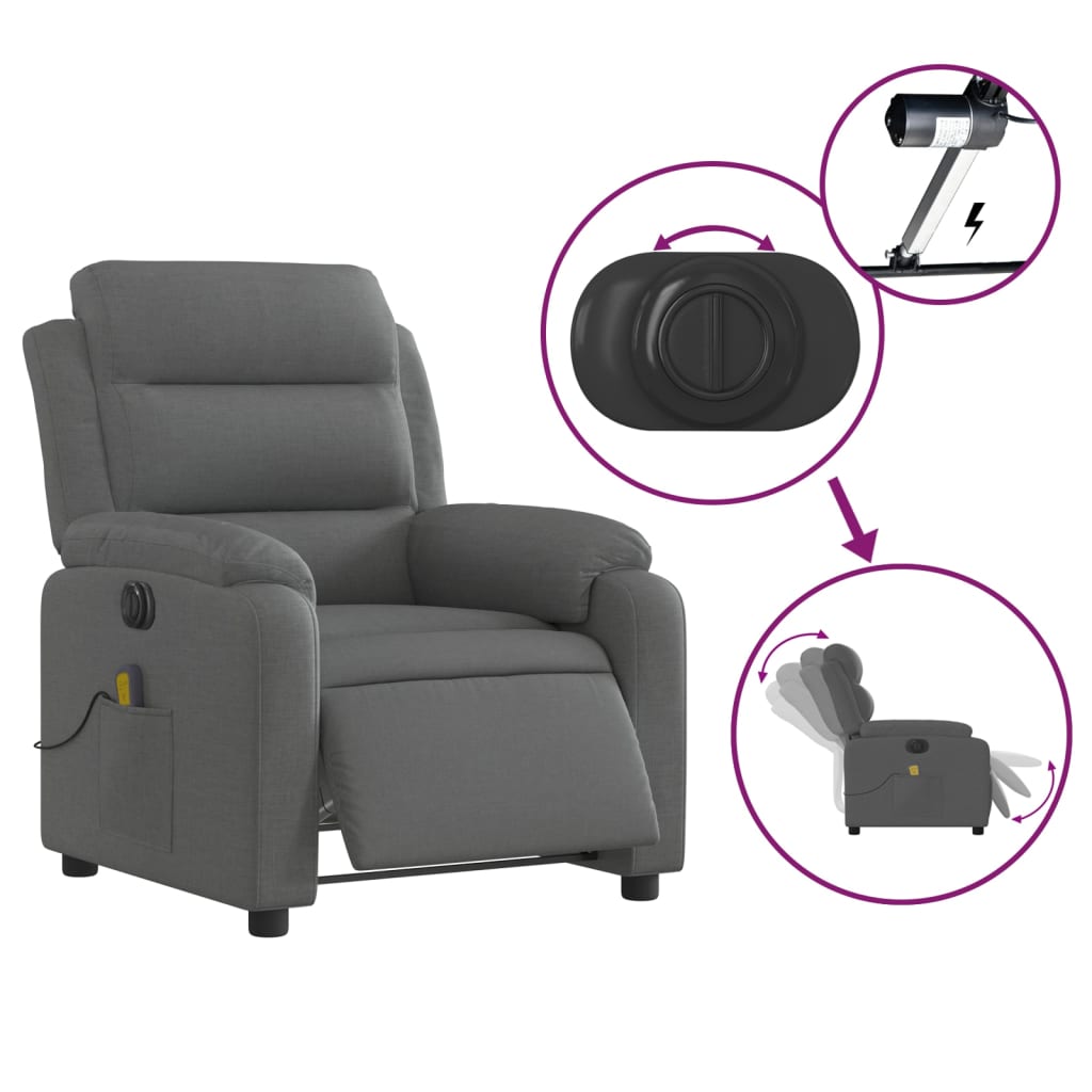 vidaXL Electric Massage Recliner Chair Dark Gray Fabric-2