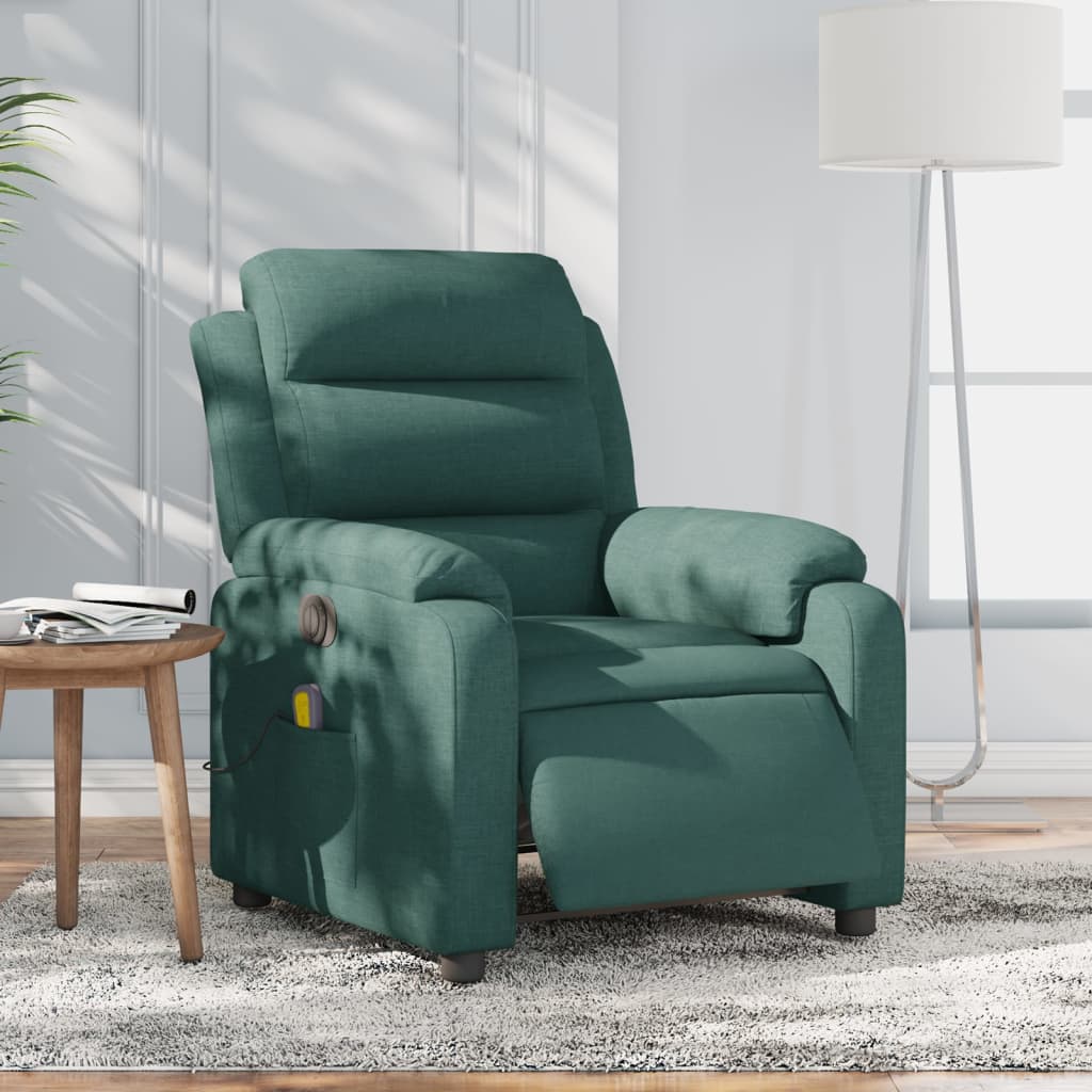 vidaXL Electric Massage Recliner Chair Dark Green Fabric-0