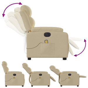 vidaXL Electric Massage Recliner Chair Cream Fabric-6