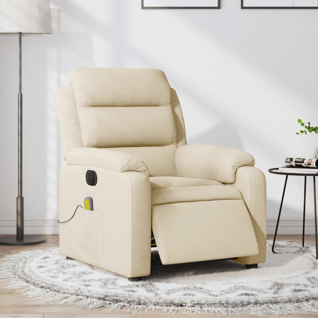 vidaXL Electric Massage Recliner Chair Cream Fabric-0