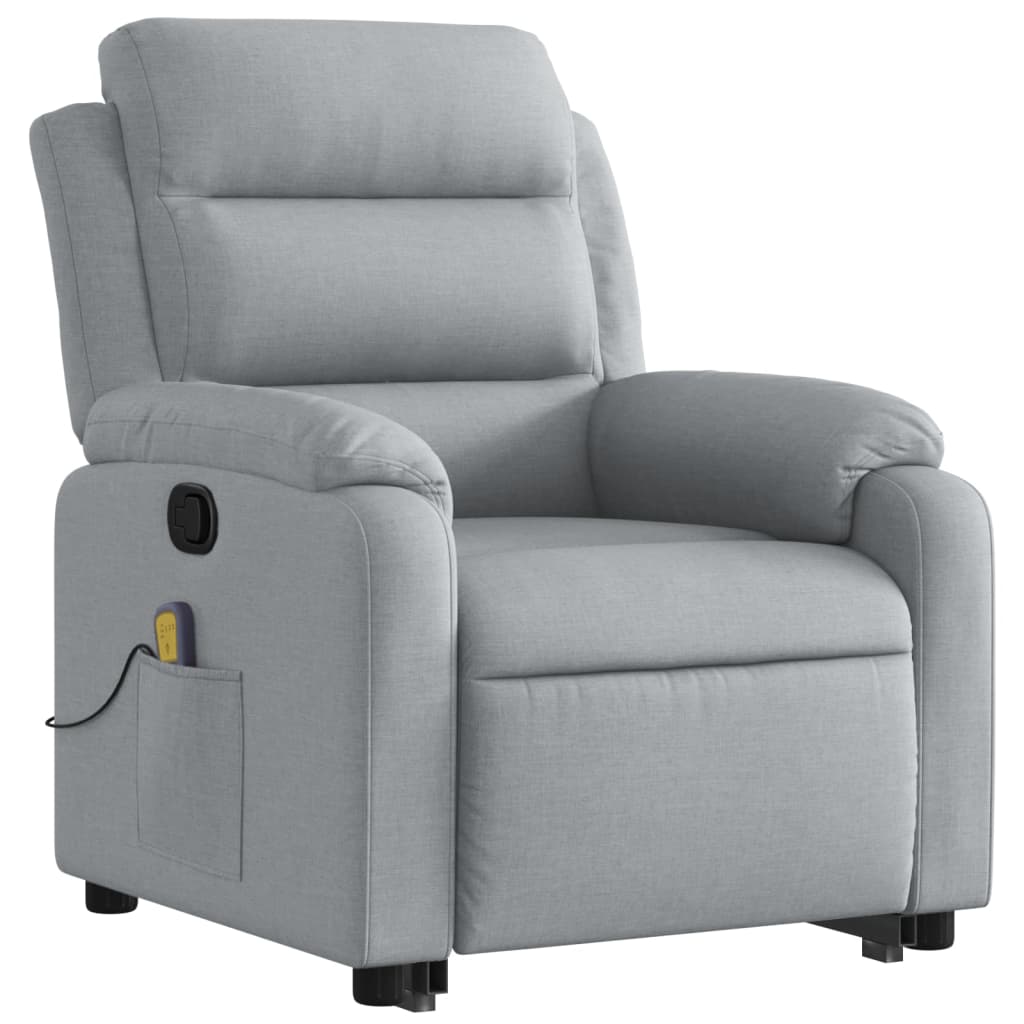 vidaXL Stand up Massage Recliner Chair Light Gray Fabric-5